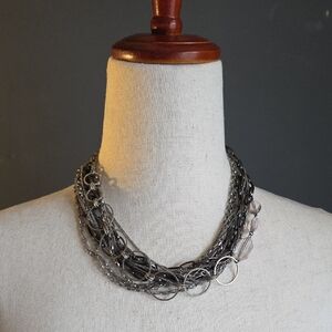 C.O & C.O. Multi Chain Statement Necklace Silver And Gun Metal Silver